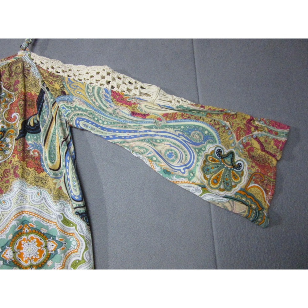 Umgee Top Womens Small Multi Paisley Cold Shoulder Crochet Trim Bell Sleeve Boho - Picture 4 of 14